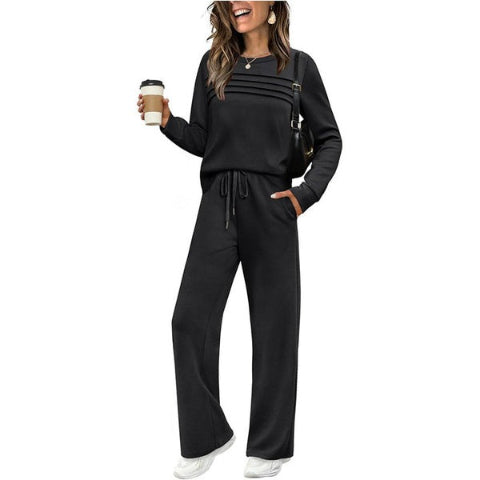 ✨Women’s Crew Neck Lounge Set - Soft Cotton Top & Drawstring Pants