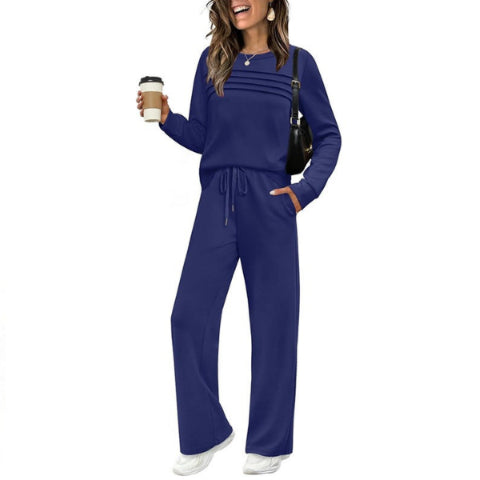 ✨Women’s Crew Neck Lounge Set - Soft Cotton Top & Drawstring Pants