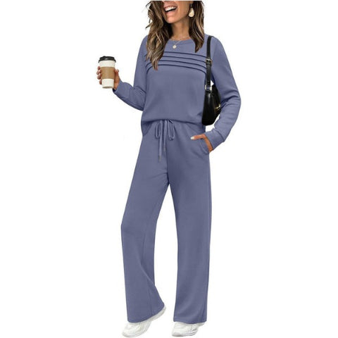 ✨Women’s Crew Neck Lounge Set - Soft Cotton Top & Drawstring Pants