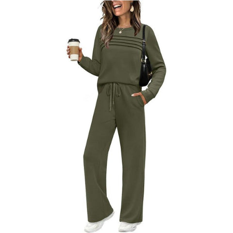 ✨Women’s Crew Neck Lounge Set - Soft Cotton Top & Drawstring Pants