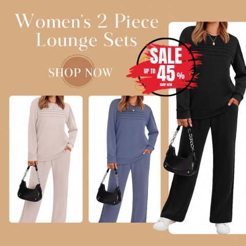 ✨Women’s Crew Neck Lounge Set - Soft Cotton Top & Drawstring Pants