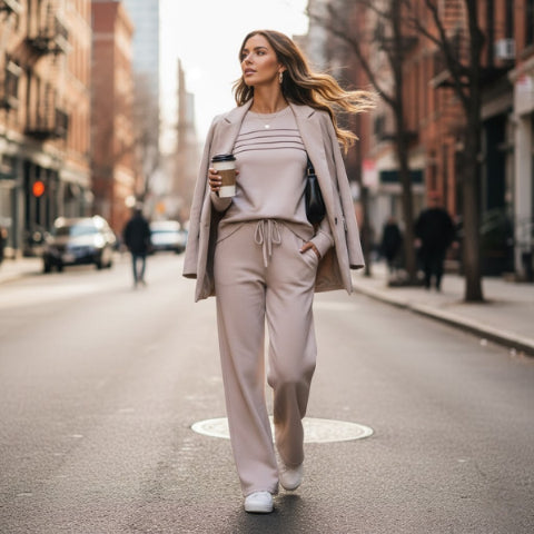 ✨Women’s Crew Neck Lounge Set - Soft Cotton Top & Drawstring Pants