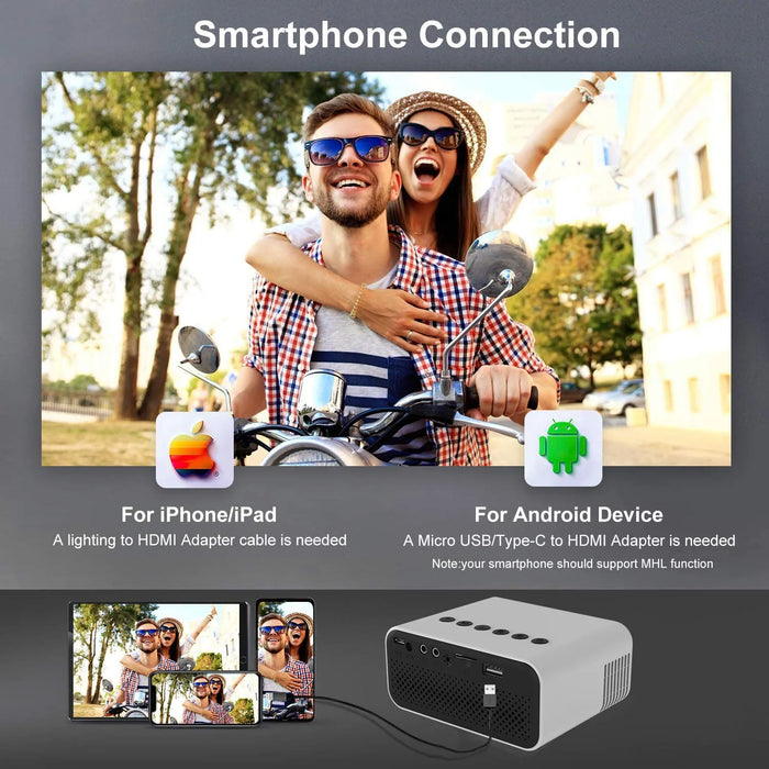 Mini Projector Wired Screen Mirroring IOS & Android Phone