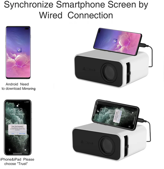 Mini Projector Wired Screen Mirroring IOS & Android Phone