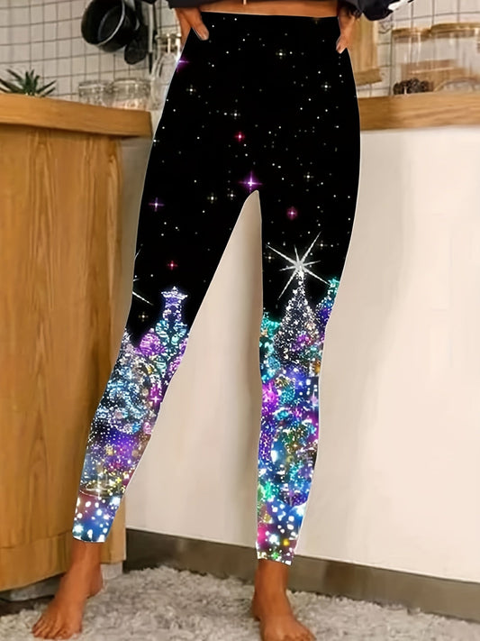 Christmas Tree Print Skinny Leggings