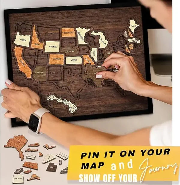 🔥Limited Time 49% OFF – USA Wooden Travel Map Puzzle for Adventure Lovers