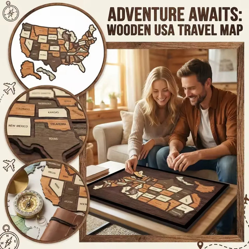 🔥Limited Time 49% OFF – USA Wooden Travel Map Puzzle for Adventure Lovers