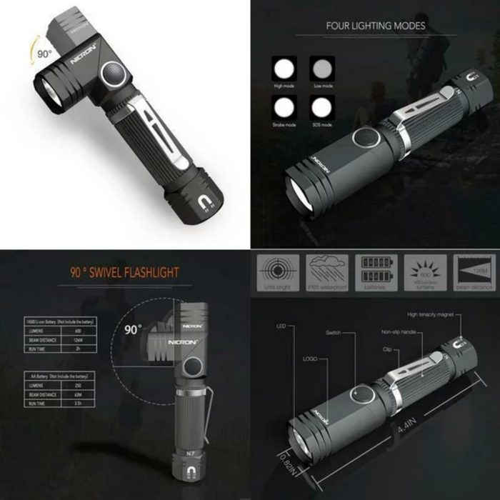 NICRON Outdoor 90 Degree Dual Fuel Flashlight