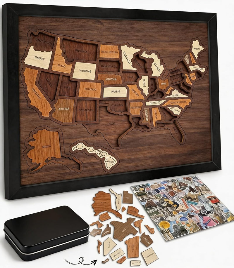 🔥Limited Time 49% OFF – USA Wooden Travel Map Puzzle for Adventure Lovers