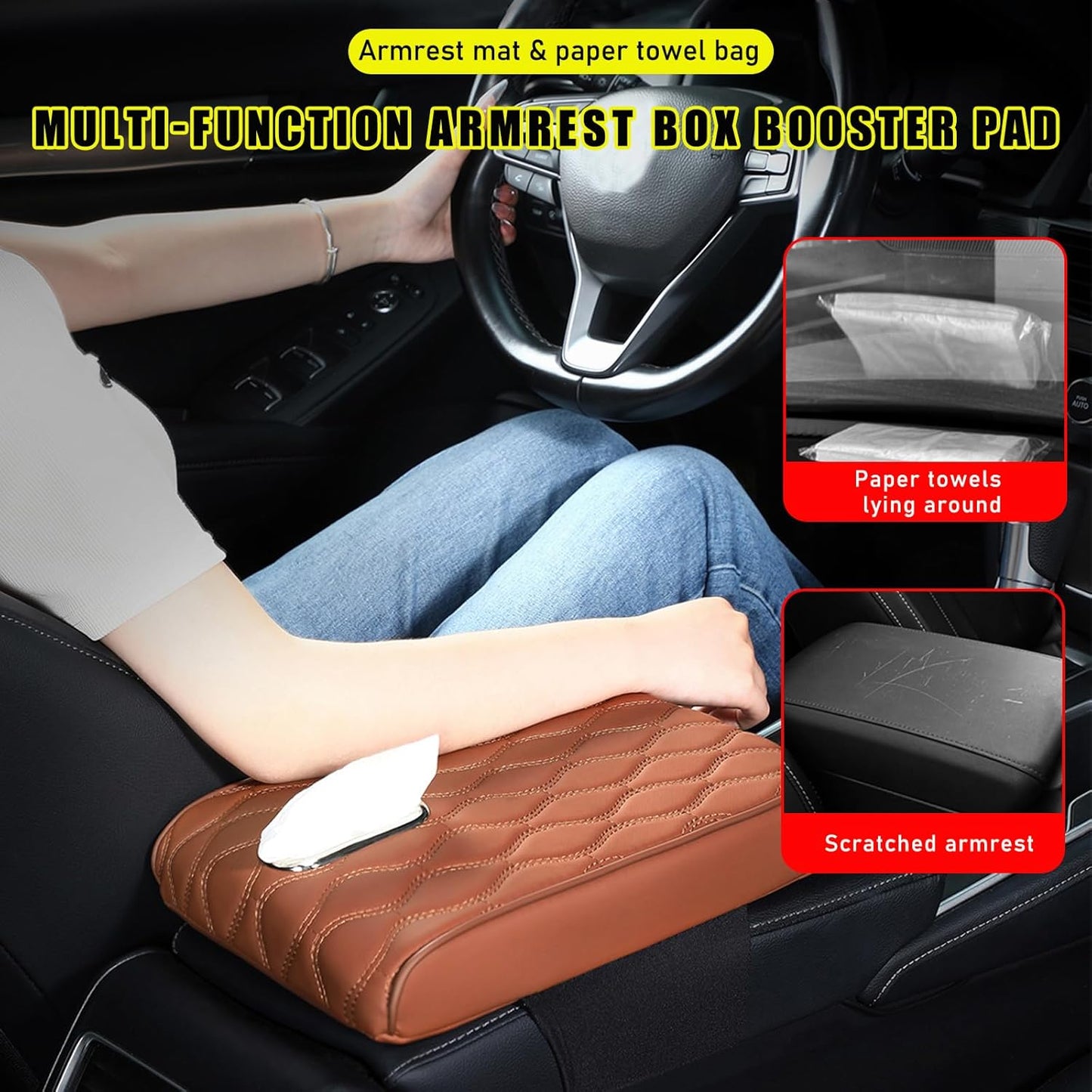 Car Armrest Seat Cushion With Tissue Box
