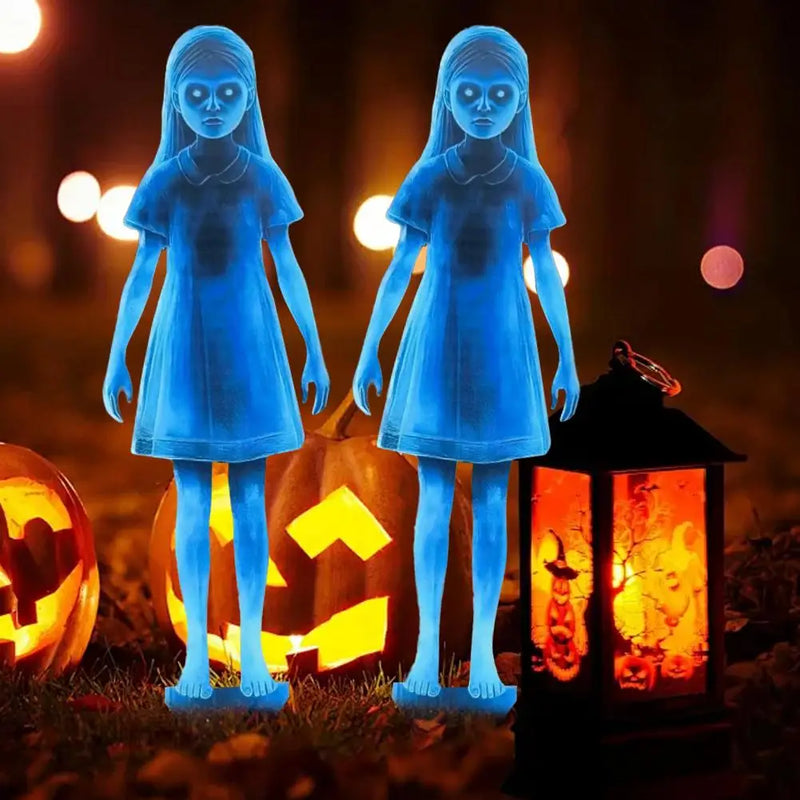 Halloween Scary Ghost Girl Garden Stake – Twin Female Ghost Metal Decoration 👻