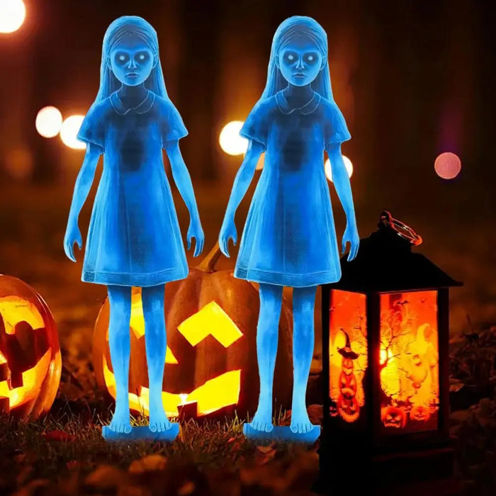 Halloween Scary Ghost Girl Garden Stake – Twin Female Ghost Metal Decoration 👻