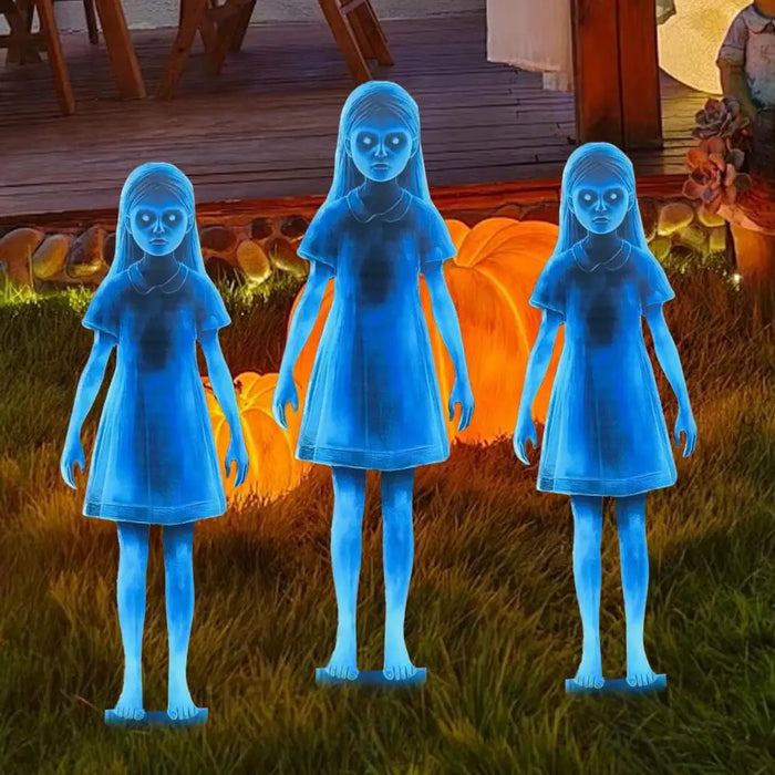 Halloween Scary Ghost Girl Garden Stake – Twin Female Ghost Metal Decoration 👻