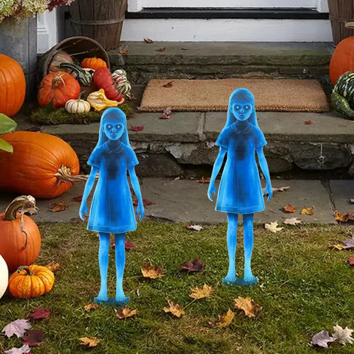 Halloween Scary Ghost Girl Garden Stake – Twin Female Ghost Metal Decoration 👻