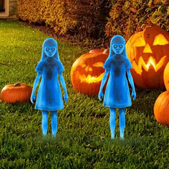 Halloween Scary Ghost Girl Garden Stake – Twin Female Ghost Metal Decoration 👻
