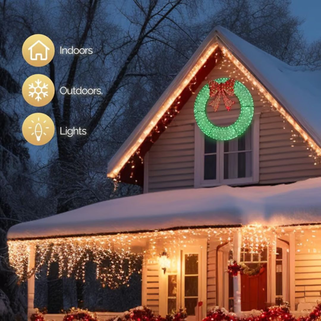 🎄 Pre-lit Large Christmas Wreath, Outdoor Christmas Wreath