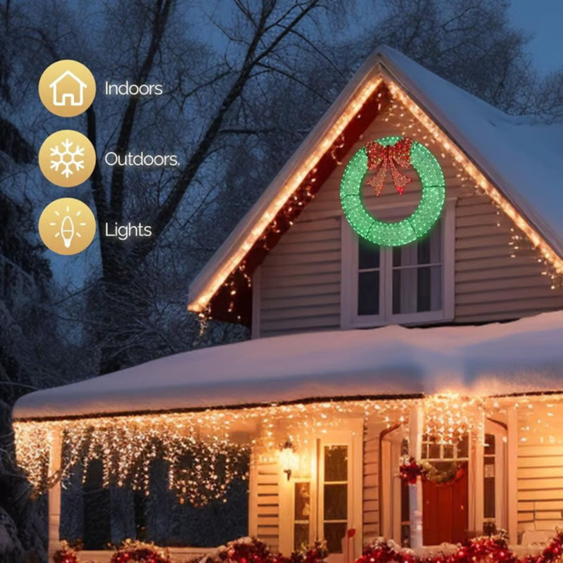 🎄 Pre-lit Large Christmas Wreath, Outdoor Christmas Wreath