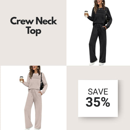 ✨Women’s Crew Neck Lounge Set - Soft Cotton Top & Drawstring Pants