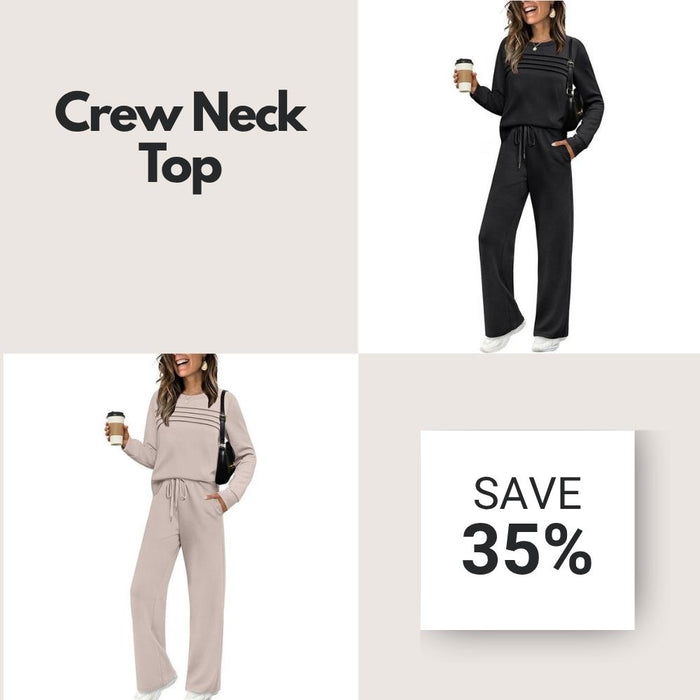✨Women’s Crew Neck Lounge Set - Soft Cotton Top & Drawstring Pants