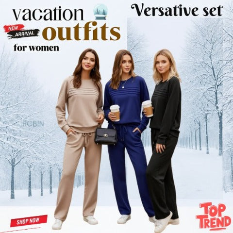 ✨Women’s Crew Neck Lounge Set - Soft Cotton Top & Drawstring Pants