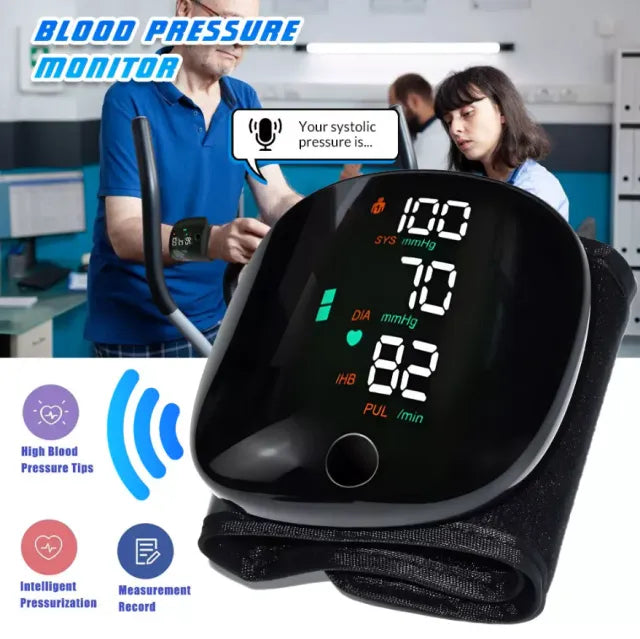 𝐀𝐮𝐭𝐨𝐦𝐚𝐭𝐢𝐜 𝐖𝐫𝐢𝐬𝐭 𝐁𝐏 𝐌𝐨𝐧𝐢𝐭𝐨𝐫™ - Clinically Accurate w/ Large Backlit Display, Adjustable Cuff, Voice Broadcast