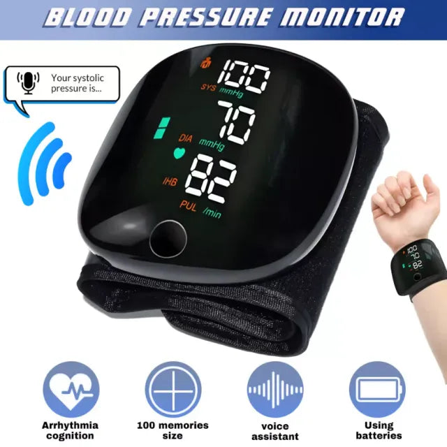 𝐀𝐮𝐭𝐨𝐦𝐚𝐭𝐢𝐜 𝐖𝐫𝐢𝐬𝐭 𝐁𝐏 𝐌𝐨𝐧𝐢𝐭𝐨𝐫™ - Clinically Accurate w/ Large Backlit Display, Adjustable Cuff, Voice Broadcast